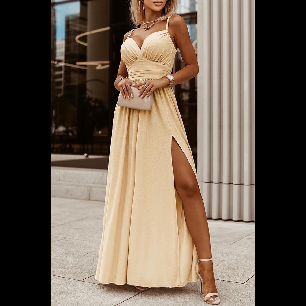 Spaghetti Strap Empire Waist Split Maxi Dress